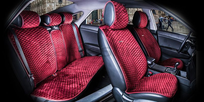 Комплект Накидок  «CITY PLUS»  Бордовый/Бордовый  (велюр премиум класса/экокожа)