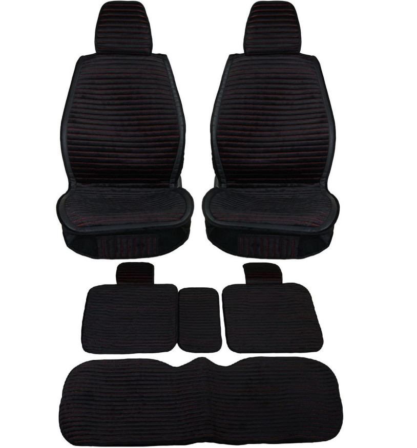 Комплект Накидок  Seintex  «Horizont» Чёрный/Красная строчка (вставка кожа/велюр)