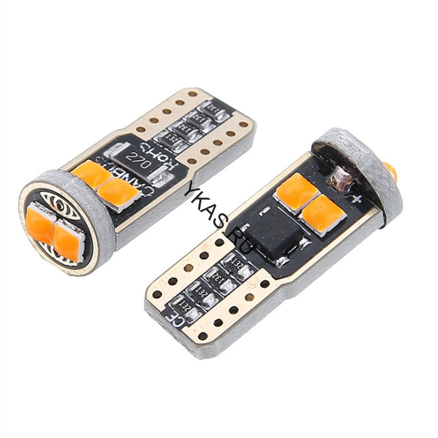 SOLAR  Свет-од  12V  T10 6 SMD (3030) W5W  W2.1x9.5d Желтый (с обманкой)