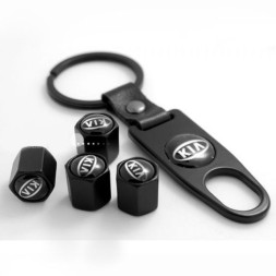 Брелок-ключ + колпачок на ниппель 4 шт KIA (черный)