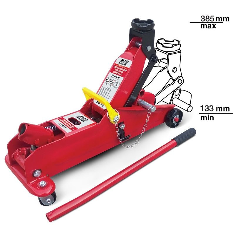 Домкрат подкатной гидравл.  2т картон 11,5 кг AVS (h min 133мм - h max 385мм) с фиксатором