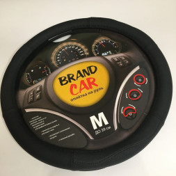 Оплетка на руль BRENDCAR "GT 427" - М, Чёрный/Чёрный (кожа)