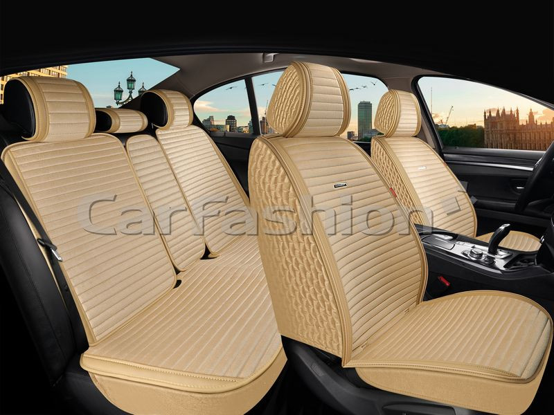 Комплект Накидок  «MONACO FULL PLUS»  Бежевый/Бежевый/Бежевый  (велюр премиум класса/экокожа)