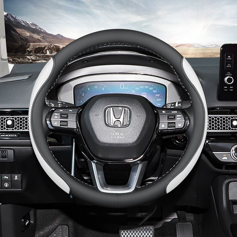 Оплетка на руль   Carlife  "SteerPro" М,  Чёрный/Белый перфорированная