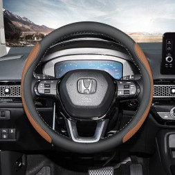 Оплетка на руль Carlife "SteerPro" М, Чёрный/Коричневый перфорированная