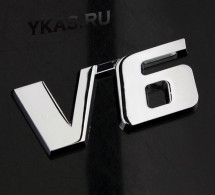 Наклейка 3D   V6 (6x3см)  Хром