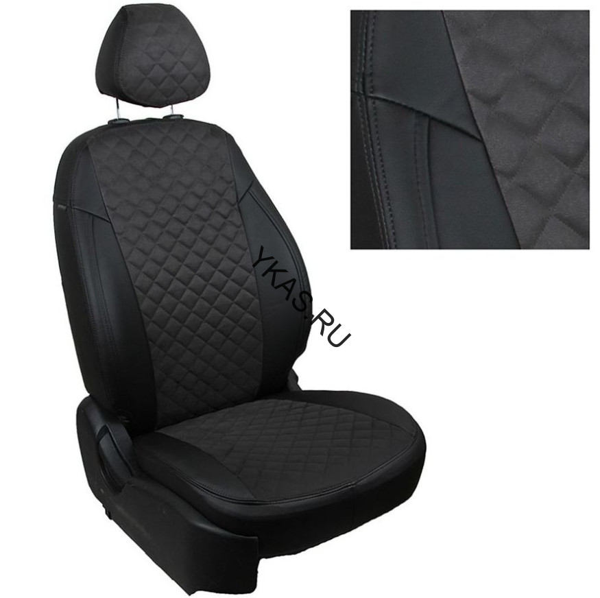 Авточехлы  Экокожа  Skoda  Oktavia A5 с 2004-2013г.  черный  (60/40)  (без подл.)  РОМБ (алькантара)