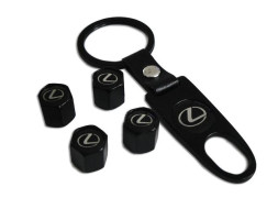 Брелок-ключ + колпачок на ниппель 4 шт LEXUS (черный)
