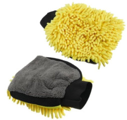 Варежка - шиншила односторонняя из микрофибры Carlife серый/желтый