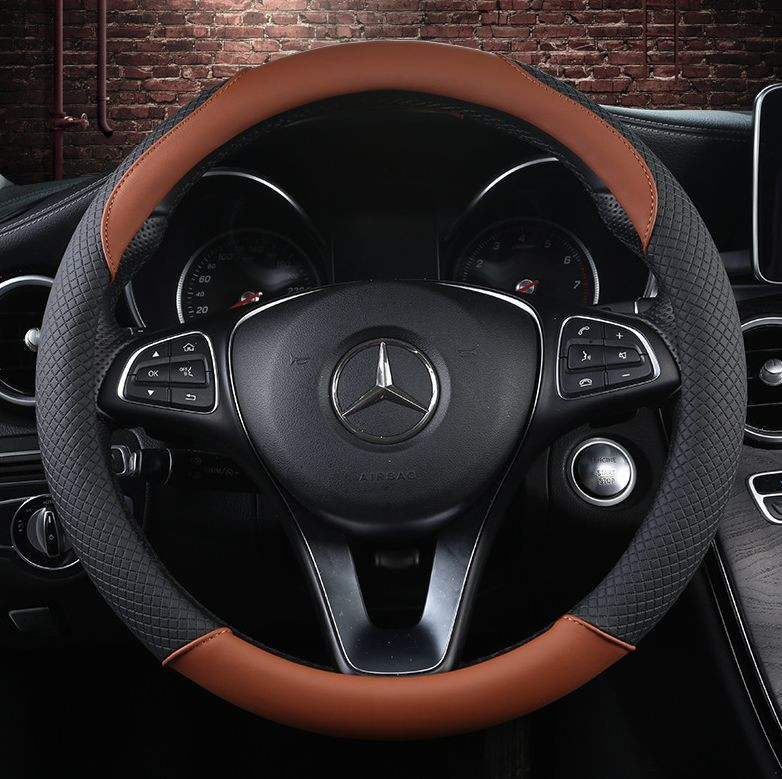 Оплетка на руль   Carlife  "Asolo" М,  Чёрный/Кофе (экокожа)
