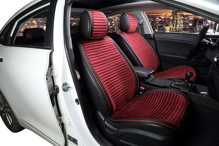 Накидки Фронт  «MONACO»  Чёрный/Красный/Красный  (велюр премиум класса/экокожа)