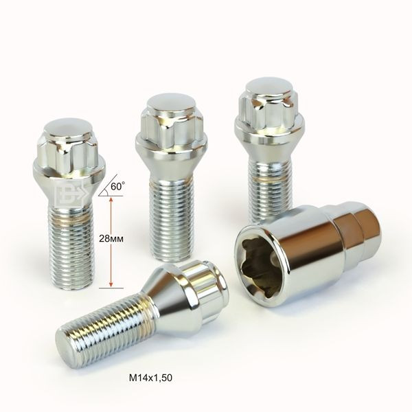 Секретные болты  М14x1,5 L=28мм конус, хром (ключ 17/19)