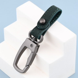 Брелок  "КАРАБИН" (1 кольцо) кожа с строчкой Зеленый