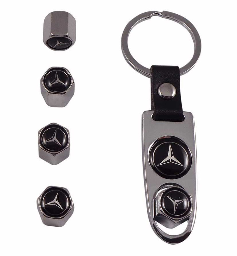 Брелок-ключ + колпачок на ниппель 4 шт MERCEDES  (черный)