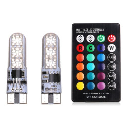 SOLAR Свет-од 12V T10 6 SMD W5W W2.1x9.5d Мультицвет (12 цветов) + пульт