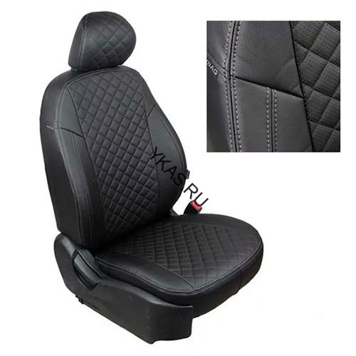 Авточехлы  Экокожа  Nissan Almera с 2013г-  черный  (раздел.)  РОМБ