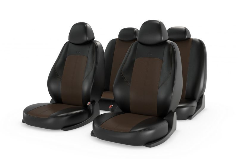 Чехлы  «RANGER JACQUARD», черный/коричневый/бежевый  (Экокожа+жаккард)